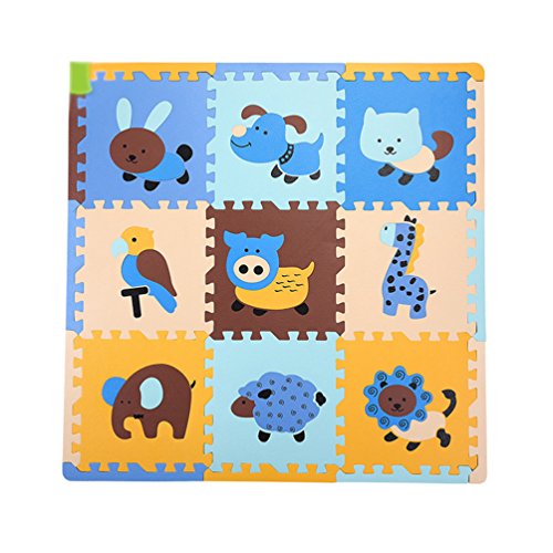 Tianmei 9 Pcs Cute Animal EVA Foam Play Mats Floor Puzzle Crawling Play Game Mat for Baby Kids Childre Toddlers -Bright Color,Environmental Material, Safe to Use (Animal E)
