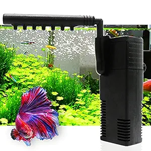 TARARIUM Quiet Betta Fish Tank Filter Air Pump Filtration Water Pump 3 in 1 Rain Type Submersible Internal Filter for Aquarium/Turtle Tank 1-15 Gal.