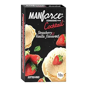 Manforce Cocktail Condoms with Dotted-Rings, Strawberry & Vanilla Flavoured- 10 Pieces