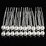 KINGSO 20PCS Ladies Wedding Bridal Prom White Pearl Hairpins Alloy Hair Stick Pins Clips Grips
