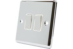 ALLIANCE ELECTRICAL AET CPC2GSWIWC 10 A 2-Gang 2-Way Polished Chrome Classical Double Light Switch with White Insert Metal Rocker Switch
