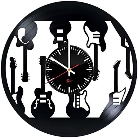 Guitars Silhouette Design Vinyl Record Wall Clock - Perfect Rest Room Decoration Idea - Original and Cool Gift For Women and Girls - Music Themed Modern Fan Art
