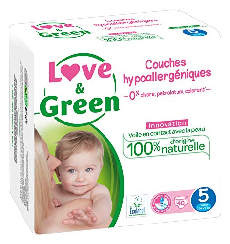 Love & Green Couches Bébé Hypoallergéniques 0% Taille 5 (12-25 kg) 40 couches