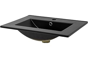 ML-Design Waschbecken Keramik Schwarz matt 61,5x17,5x47 cm Eckig, Einbauwaschbecken mit Hahnloch und Überlauf, Aufsatzwaschbecken Einbauwaschtisch Waschschale Handwaschbecken, für Badezimmer/Gäste-WC
