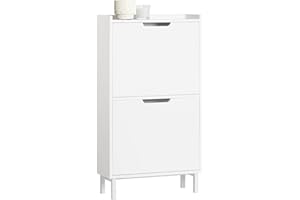 SoBuy Zapatero Estrecho Blanco con 2 Solapas Mueble Zapatero Entrada Recibidor, Armario Zapateros Estrecho de Madera para Pasillo Estrecho y Entrada, 50x19x91cm, Blanco，FSR151-W