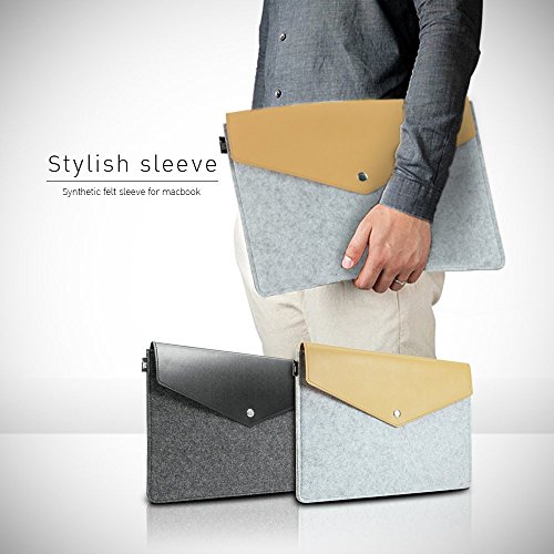11 Zoll MacBook Air Hülle, Natur® 11″ 11.6″ Filz Sleeve Notebooktasche Laptoptasche Hülle Ultrabook Laptop Tasche aus PU Leder Laptop Schutz Hülle mit Zusatzfächern und extra Beutel – Grau/ Braun PU Leder - 6