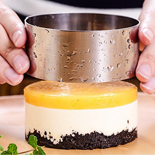 5Pcs Edelstahl Kuchen Ring Set, HULISEN Mousse Form 8 * 4CM mit Schieber und Lifter Lebensmittel Ringe - 3