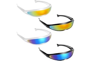 THATSRAD 4 PCS Lunettes de Soleil Futuristes Colorées 14*4cm Lunettes de Soleil Alien Lunettes de Soleil Miroir Futuristes Lunettes de Soleil Homme Futuriste pour Festival de Musique, Fête Foraine