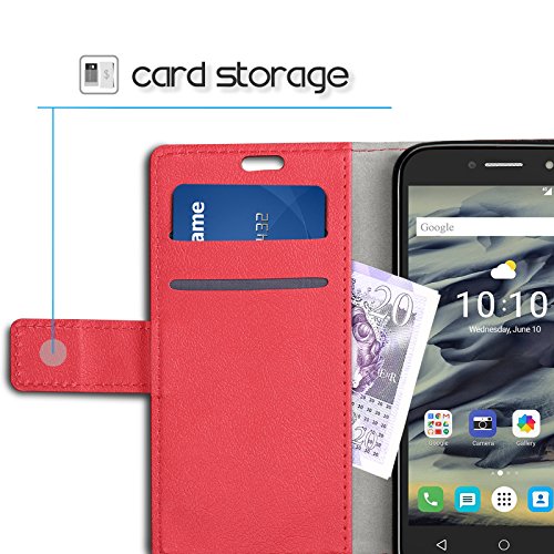 SLEO Funda para Alcatel PIXI 4 5 0 OT5010D 3G Cartera Carcasa Piel PU Suave Flip Folio Caja Super Delgado  Estilo Libro Soporte Plegable y Cierre Magn  tico  para para Alcatel OneTouch PIXI 4 5 0 Inch OT5010D 3G - Rojo