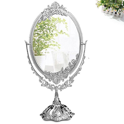 KINGFOM™ Drehenden Kreisförmigen Doppelseitiger antik Kosmetikspiegel (Standard Size, Silber)