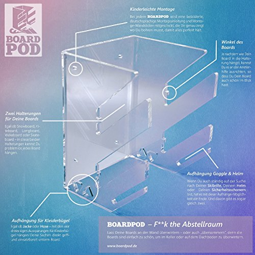 Wandkings BOARDPOD TWIN, 2-fach Wandhalter für 2 Wakeboards, Kiteboards, Snowboards, Longboards, Skateboards, Wakeskates, Skimboards, Board Rack Wandhalterung - 2