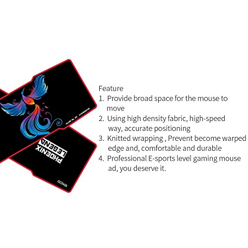 Phoenix Legend – EXCO Extra Verlängert Gaming Mauspad , 90 x 30 cm x 5 mm dick , Groß Maus Matte mit Glatt Oberfläche und Präzise Tracking ( Schwarz ) - 2