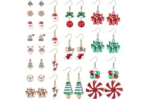 LOLIAS Zestaw 16/36 par kolczyków bożonarodzeniowych, dla kobiet, hipoalergiczne, bałwanki, Święty Mikołaj, choinka, płatek śniegu, jingle, dzwonek, renifery, kolczyki, Boże Narodzenie, urlop,