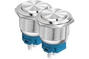 Gebildet 22mm Hoher Kopf SPDT EIN/AUS Rastender Drucktaster Wasserdicht, Edelstahl Metall Drucktaster, Lötstiftanschlüsse DC 6V/12V/36V/48V, AC 110V/230V, 2A, 1NO + 1NC