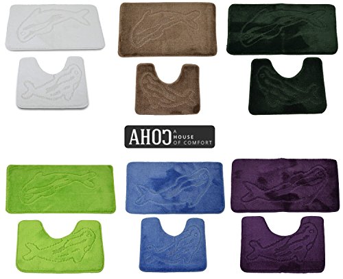 Badvorleger,Badematten, Badezimmermatten 2-teilig, Duschmatte, Badteppich 2er-Set dunkel-blau Delphin-Motiv 100% Polypropylen Waschmaschinen geeignet und antiallergisch - 2