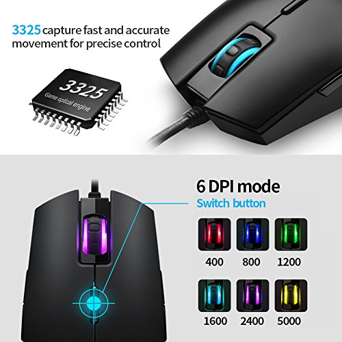 Rat  n RGB para Videojuegos  Xergur 6 DPI Modo Programable de 8 Botones con Luces   pticas Rat  n para Videojuegos USB para PC Computadora Laptop Rat  n con una Definici  n de 16 Millones de LEDs  Editor de Macros con Compatibilidad de Ratio de Polling 4 para Pro Gamers Win 10 8 7 XP  Negro 