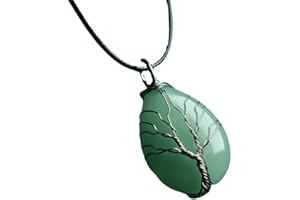 YIGEDAN Collana con ciondolo a forma di albero della vita, pietra preziosa naturale giada verde