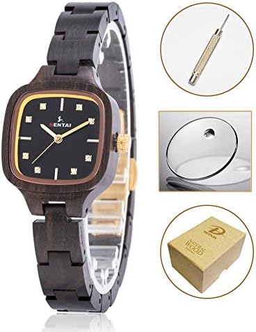 Women Wooden Watches, Handmade Lightweight Quartz Wood Wrist Watch, Adjustable Bracelet Band Natural Wooden Wrist Watch with Gift Box (Ebony Wood)