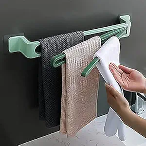 PARVY Plastic Wall Mount 3 in 1 Modern Hand Towel Bar Holder for Living Room, Foyer Furniture Hook Plastic Towel Bar for Bathroom Holder Wall Mounted Towel Hanger Punching Hook (1Pcs) (Multicolor)