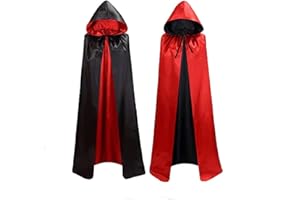 SIXIUDIA Mantello Vampiro,Adulto Bambini Mantello con Cappuccio Donna Uomo Costumi Halloween Mantelli Costume ，Reversibile Nero Rosso Mantello per Festa, 140cm