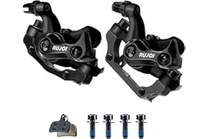 RUJOI Kit de Frein de Disque à vélo, Ligne Tirez Le Frein à Disque hydraulique avec étrier de Frein à Pression d'huile en Aluminium, avec 2 Plaquettes de Frein de Rechange pour vélo de Route
