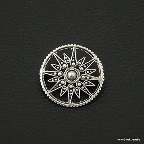 Vergina Sun Brooch 925 Sterling Silver Greek Handmade Art Big Unique