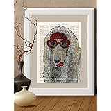 Kunstdrucke, Hund Weimaraner auf Antike Buchseite,#HU09