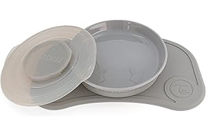 Twistshake Click Mat Mini 31 x 17 cm Napperons pour Chaise Haute + Scellé Assiette d'Apprentissage avec Couvercles pour Le Repas, Set de Vaisselle pour Nourriture, Sans BPA, 6+ Mois, Gris Pastel