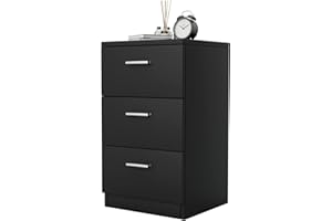 COSTWAY Stolik nocny z 3 szufladami, szafka nocna do łóżka kontynentalnego, komoda nocna, stolik pomocniczy do sypialni, salonu, 38 x 35 x 66 cm, czarny