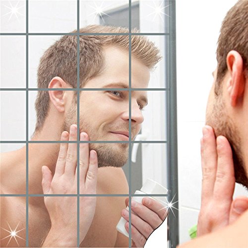 forepin® 16 Stück/set Quadrate Spiegel Wanduhr selbstklebend Mosaik Fliesen Basteln 15 cm * 15 cm Wandsticker Schlafzimmer Wohnzimmer Badezimmer Dekoration Self-Adhesive DIY Mirror Wall Stickers