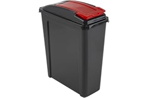 HOMEY MART 25L Recycling Bin Slimline Fit Bin & Lid Recycling Waste Bin for Home Office Kitchen Graphite/RED