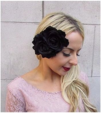 Starcrossed Boutique Large Double Black Rose Flower Hair Clip Fascinator Rockabilly 1950s Goth 4471
