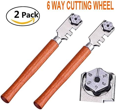 2 Pack Professional Glass Cutter Tool with 6 Cutting Blade &amp; 2 Notches, Practical 6 Way Cutting Wheel for Cutting &amp; Scoring Glass Bottles, Stained Glass, Window Panes, Mirrors, Tile &amp; More DIY Project