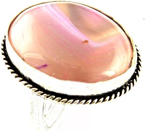 Indie Artisans Natural BOTSWANA AGATE Ring 925 Silver Plated Gemstone Womens Ring Large Adjustable Ring Size