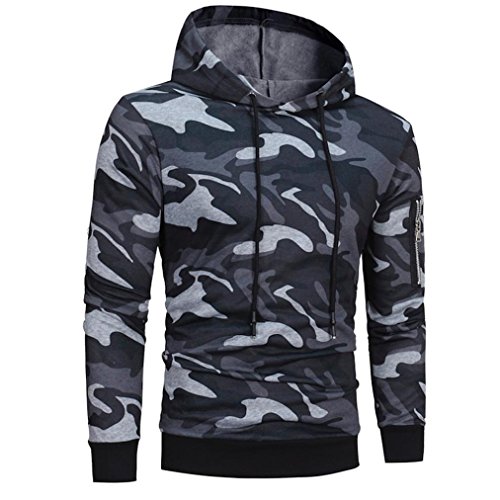 Herren Kapuzenpullover, GJKK Herren Langarm Camouflage Kapuzenpullover Sweatshirt Hoodie Tops Sweats Pulli Herren (Grau, L)