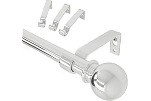 ATUHOLA barra cortinas plata 3 metros, Juego de barras de cortina ajustables con soportes, Barra decorativa para cortinas de 16 mm de diámetro para salon sala de estar y dormitorio, 80-300 cm