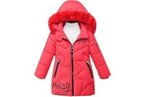 linboo Manteau Fille Doudoune Chaud Veste Hiver Blouson Enfant à Capuche Fourrure mi Long Parka Epaisse Vêtements de Ski