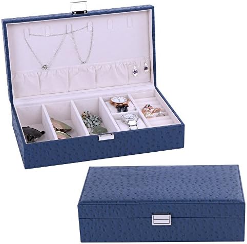 PU Leather Travel packing box for Watch and Jewel and Sunglasses storage case-Multifunctional-New Design (33x18x9cm, lue ostrich skin)