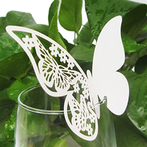 OUNONA 100 Stück Schimmer 3D Schmetterling Platzkarten Tischkarten Namenskarten Glasanhänger Cup-Karten Wandtattoo Wandsticker Lesezeichen für Weinglas Champagnerglas Hochzeit Gast geschenk Party Haus Deco - 2