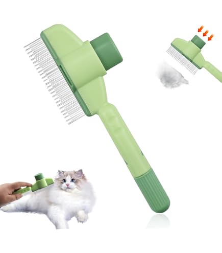 Peigne à Puces Pour Chat Et Chien – Dents Fines En Inox, Bouton éjecteur De Poils, Poignée Ergonomique – Vert