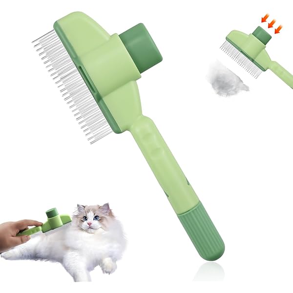 Lot De 2 Peignes Autonettoyants Pour Chat - Brosse Anti-Poils Et Puces - Avec Bouton De Libération - Orange Et Vert