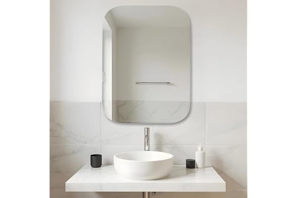 Amazon Basics Frameless Rectangular Wall Mirror, 18 x 24 Inch, Unframed Mirror with Beveled Smooth Edges, for Bathroom, Dressing Room, Bedroom, Living Room & Entryway