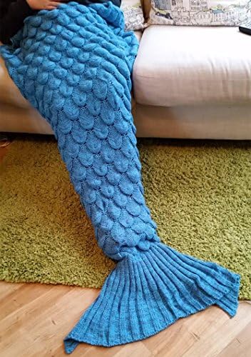 Adult Fish Tail Blanket for Mother Day Gift, MKQPOWER Handmade Knitted BlanketsCosy Quilt Living room Bed blanket in air condition,Warm Mermaid Tail Blanket for Leisure Time, Girl Friend Gift for Mermaid Dream(74.8 inch x35.4 inch)