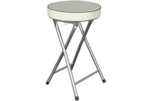 HOMION Round Compact Thick Padded Folding Stool for Home Office Small Junior 49cm High Breakfast (Cream)