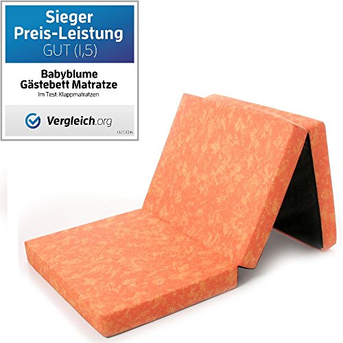 Preisvergleich Produktbild Babyblume Gästematratze, Matratze, Gästebettmatratze, Klappmatratze, Reisematratze, Reisebettmatratze, Baumwolle und Polyester, 189x79x10 cm, Marmor Orange