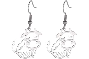 SIPURIS Jolies boucles d'oreilles pendantes en forme de vache avec crochet - Motif animal de la ferme - Pour femmes et adolescentes - Cadeau d'anniversaire, Acier inoxydable, Pas de gemme