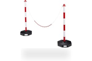 SERVICE SOLUTIONS SERVICEWEBSHOP | Set 4 Paletti di Delimitazione con 6,6 metri di Catena in Plastica (3 pezzi da 220 cm) e 6 Anelli di Giunzione, Barriere Eventi, Feste, Dissuasore Parcheggio, 86x28x28cm, Rosso Bianco