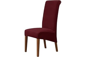 SYLC Large Size Stretch Dining Chair Covers Velvet, Dining Chair Slipcovers XL High Back Soft Plush Chair Protector Covers Set Removable Washable (Red wine,6 PCS)