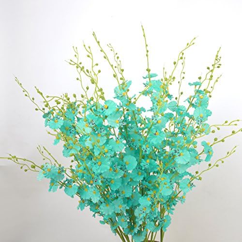 Coobl Artificial silk flower Senior decoration Butterfly orchid bouquet flower wedding bouquet (6pcs) (Sky blue)