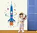 Produktbild ufengke® Cartoon-Rakete Raumschiff und Außerirdischen DIY Messlatten Wandsticker (80-170cm) (31In-60In),Kinderzimmer Babyzimmer Entfernbare Wandtattoos Wandbilder
